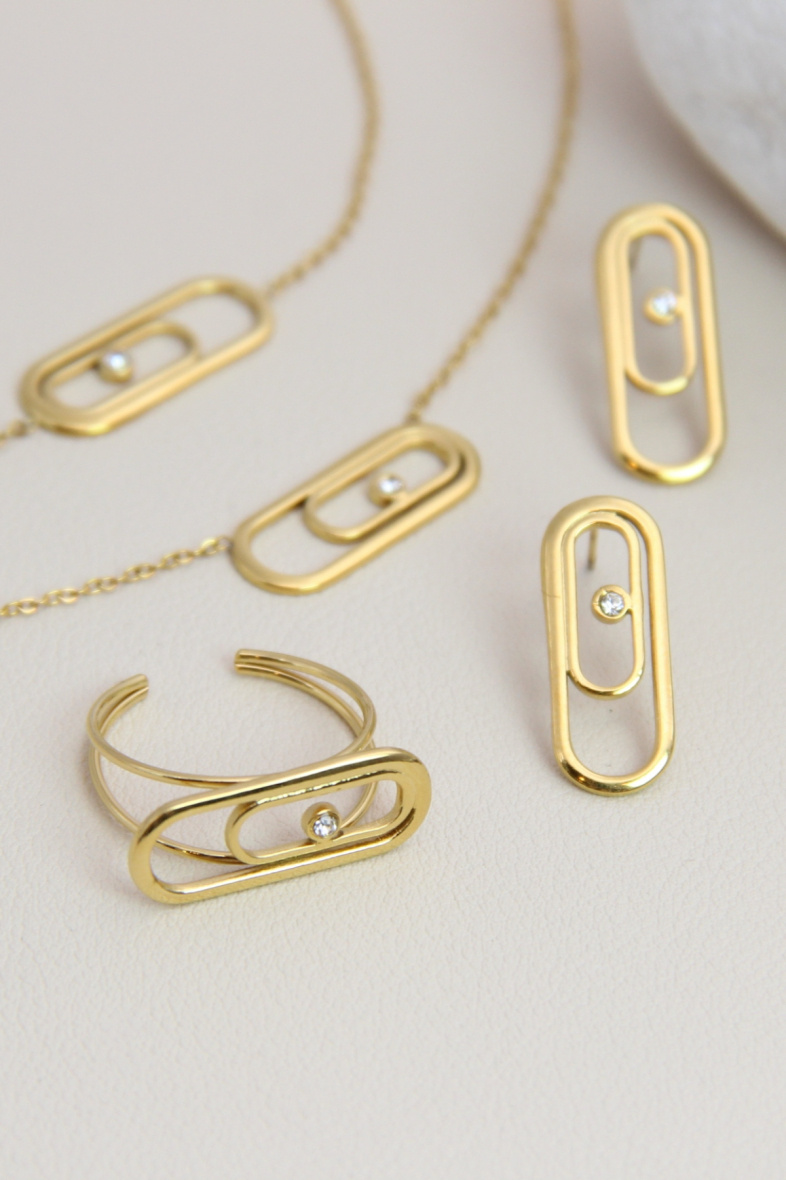 Grossiste Bellissima - Parure trombone orné de strass ajustable en acier inoxydable