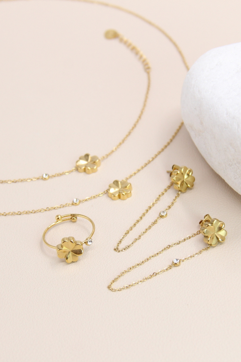 Grossiste Bellissima - Parure fleur orné de strass ajustable en acier inoxydable