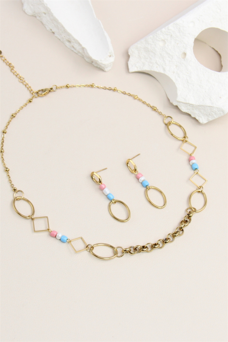 Grossiste Bellissima - Parure collier boucle d'oreille design géométrique en acier inoxydable
