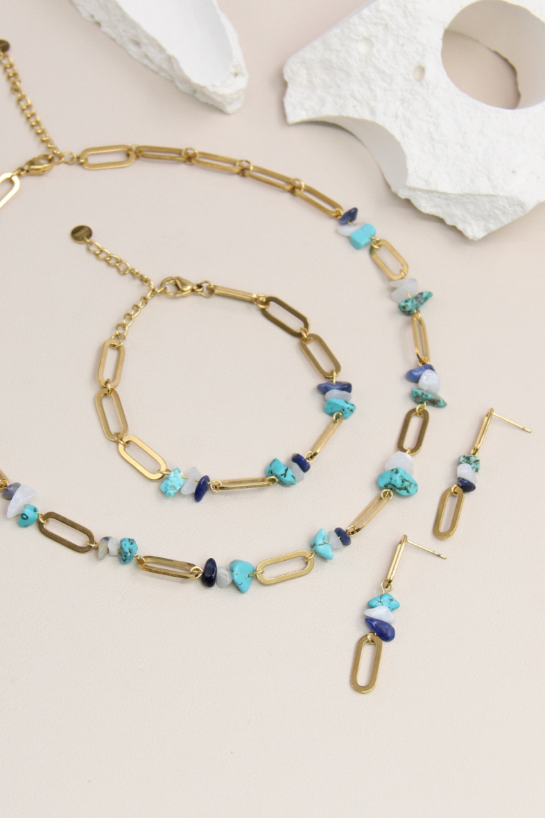 Grossiste Bellissima - Parure maille orné de pierre en acier inoxydable