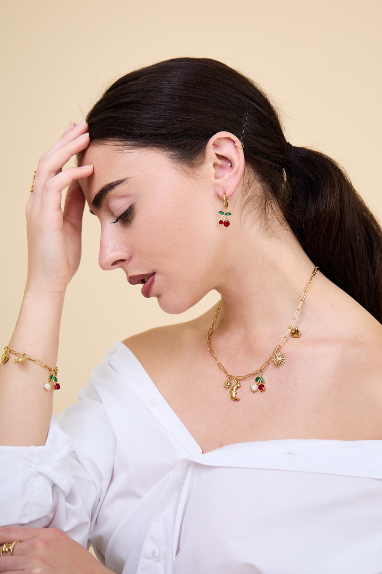 Grossiste Bellissima - Parure Breloque Cerise, Soleil et Lune en Acier Inoxydable - 3 Pièces