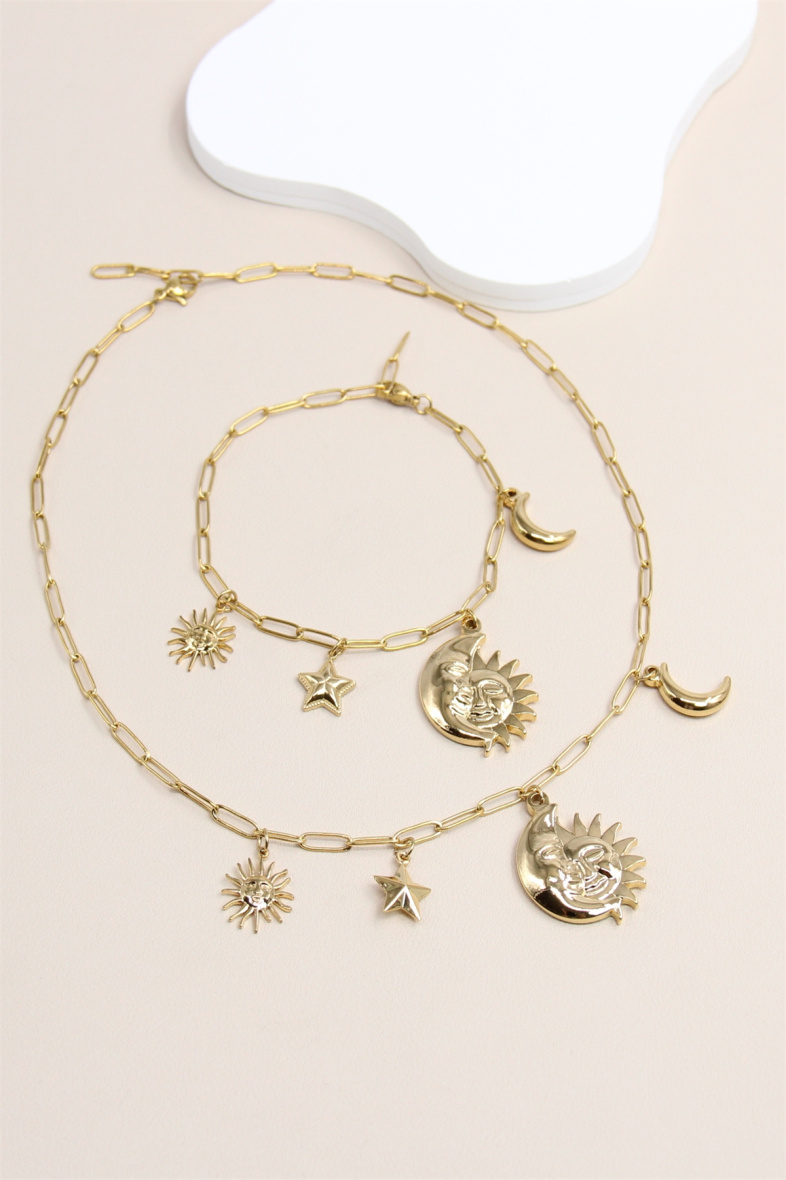 Grossiste Bellissima - Parure Lune en Acier Inoxydable avec Breloques Célestes