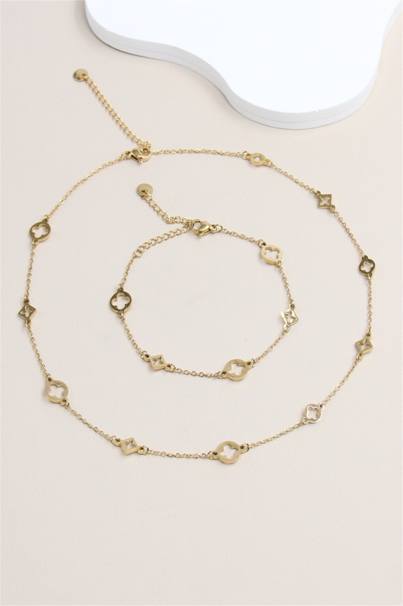 Mayorista Bellissima - Conjunto de Collar y Pulsera Trébol y Estrella en Acero Inoxidable