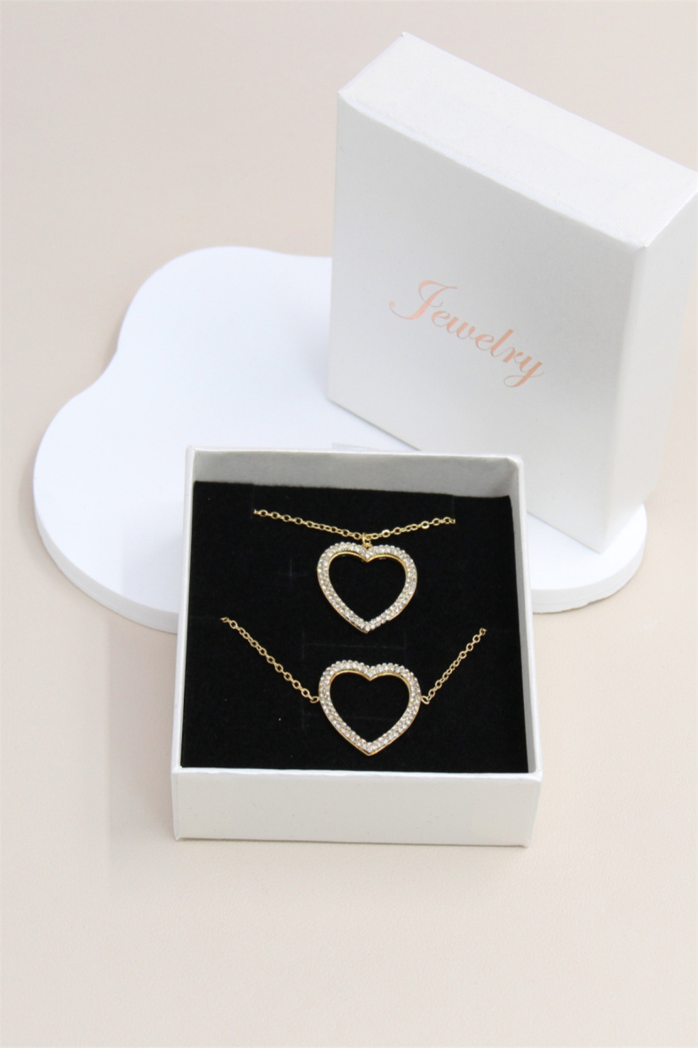 Grossiste Bellissima - Parure Cœur Orné de Strass avec coffret bijoux