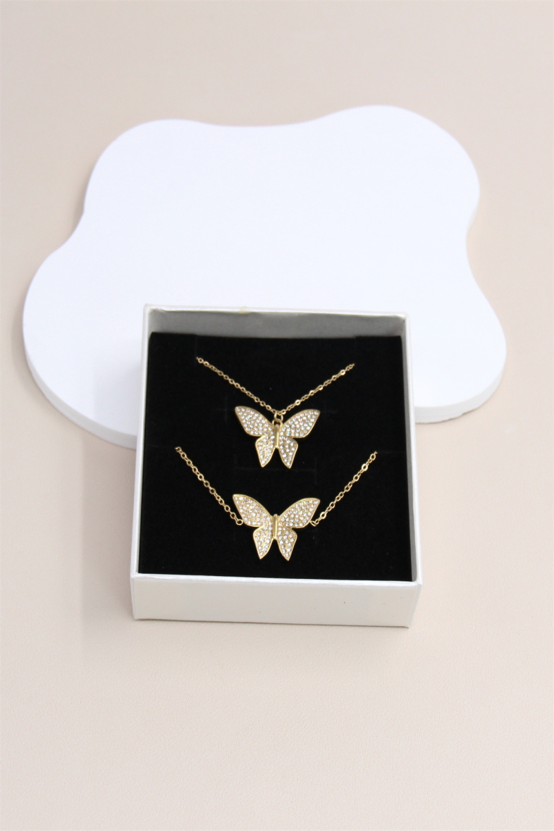 Grossiste Bellissima - Parure Papillon en Acier Inoxydable orné de Strass avec coffret bijoux