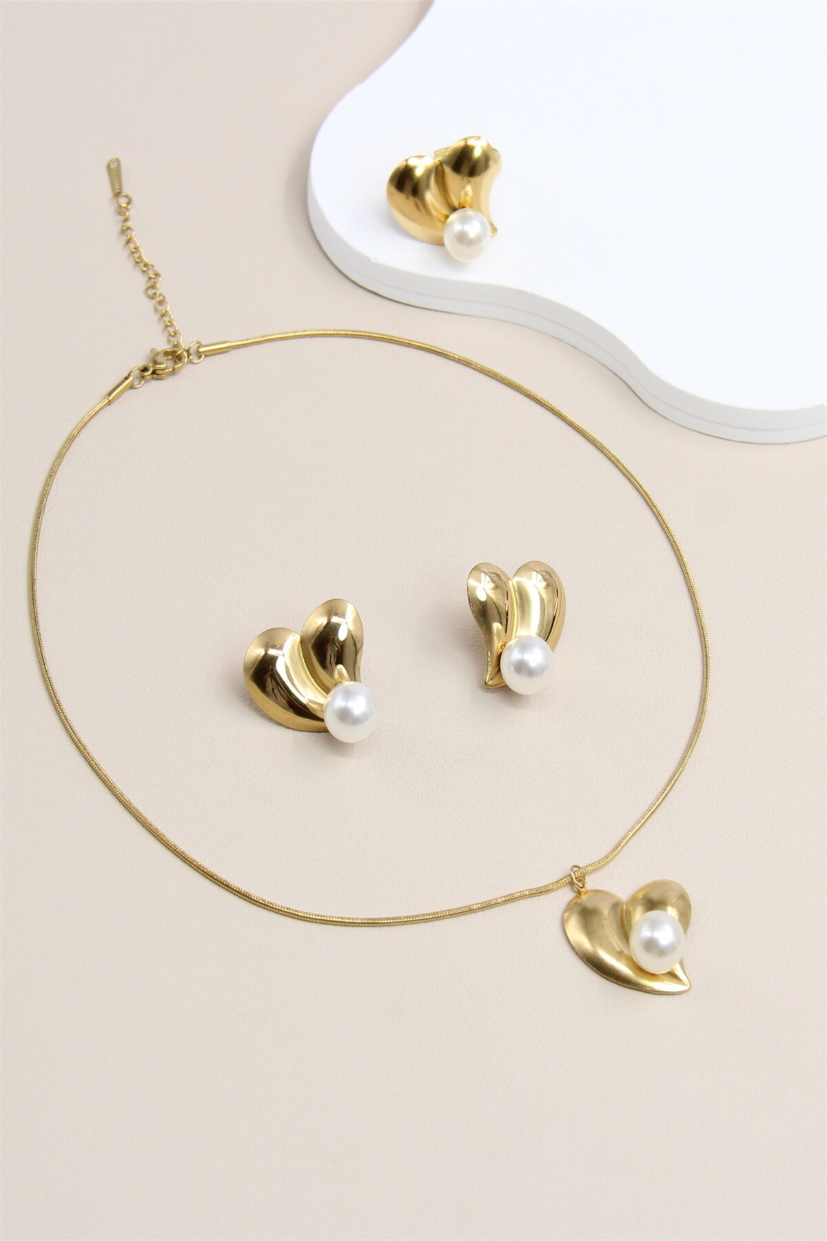 Mayorista Bellissima - Corazones Elegantes - Conjunto de Joyas de Acero Inoxidable con Perlas