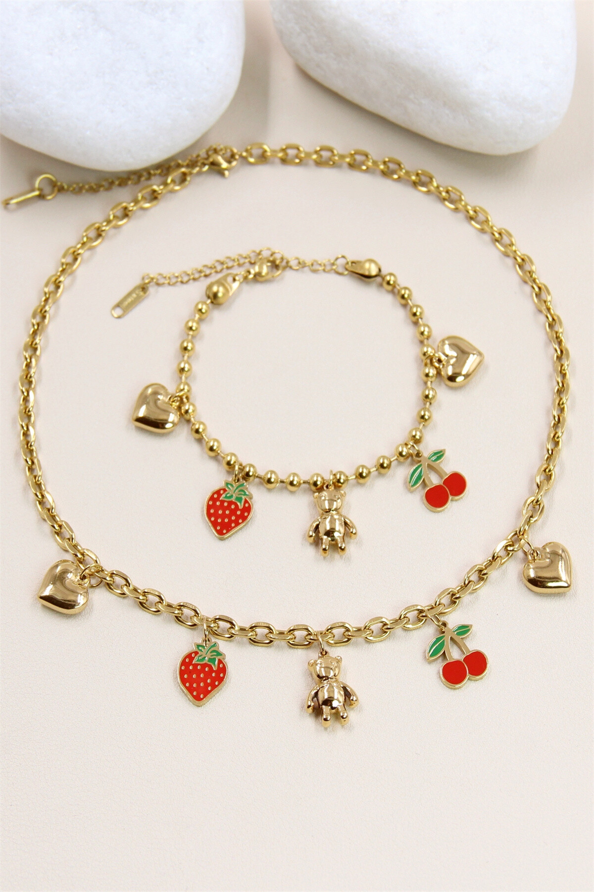 Grossiste Bellissima - Parure Collier et Bracelet en Acier Inoxydable - Charme et Fantaisie