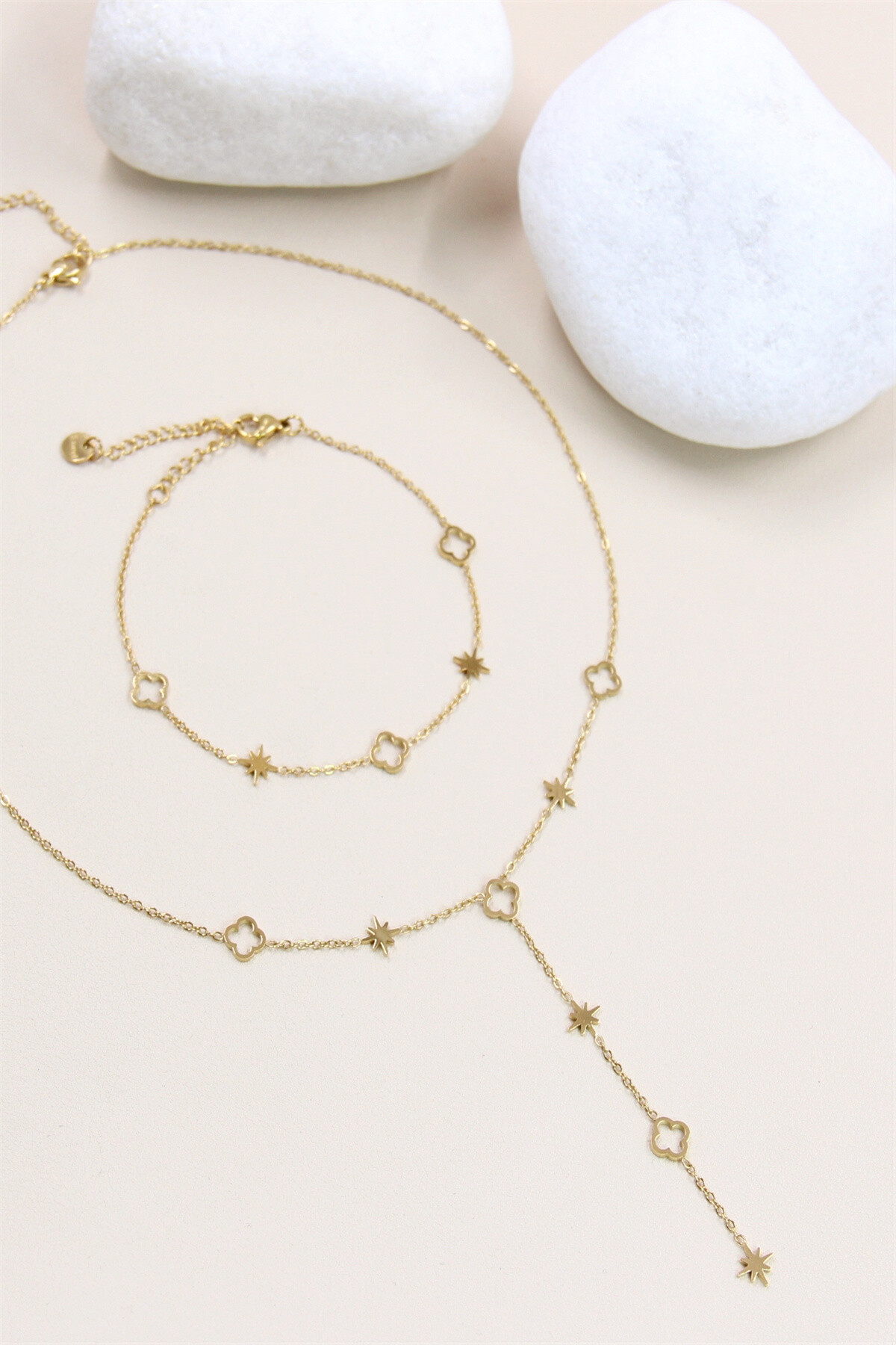 Grossiste Bellissima - Parure Trèfle et Étoile en Acier Inoxydable - Bijoux Tendance et Moderne