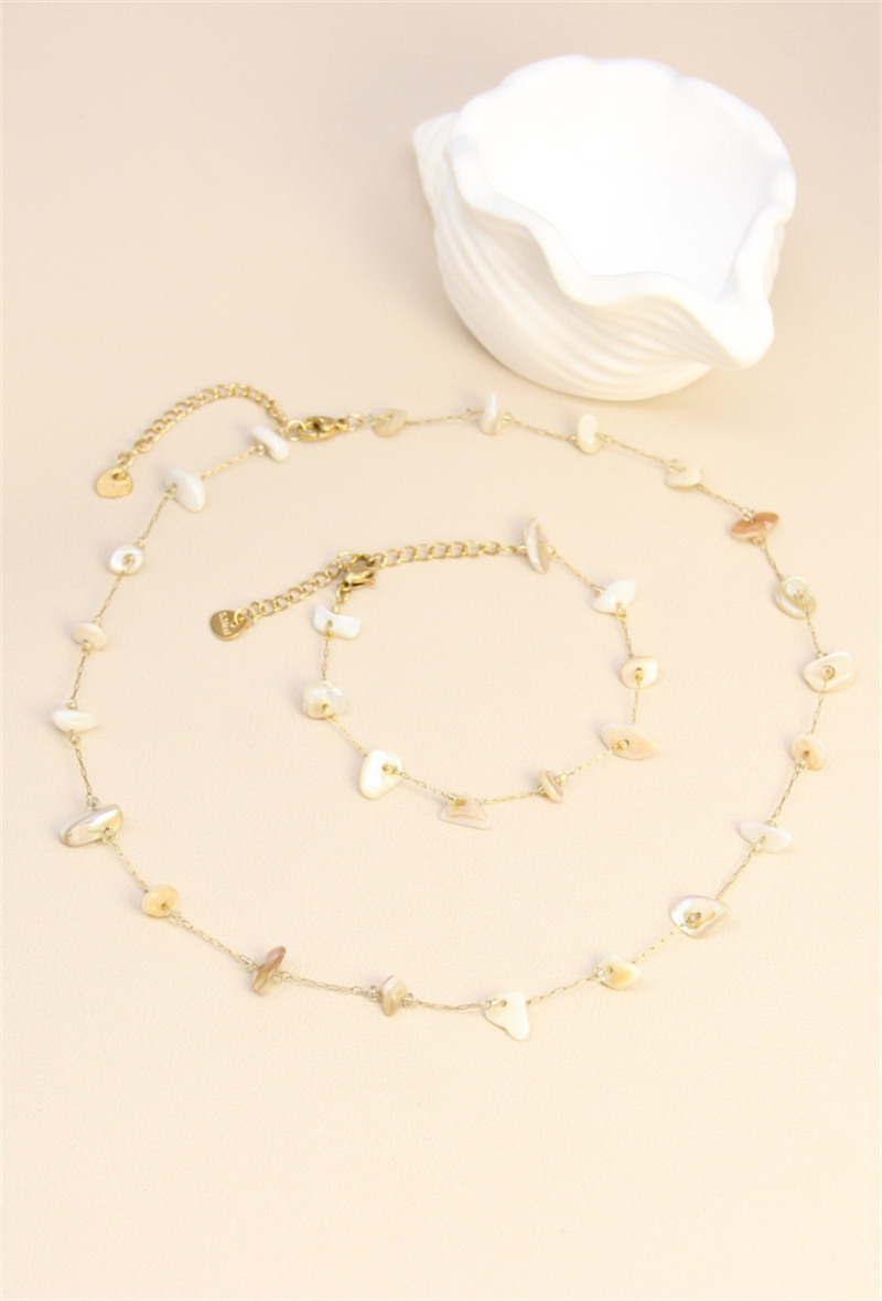 Grossiste Bellissima - Parure Collier & Bracelet Ornés de Pierres Nacre en Acier Inoxydable