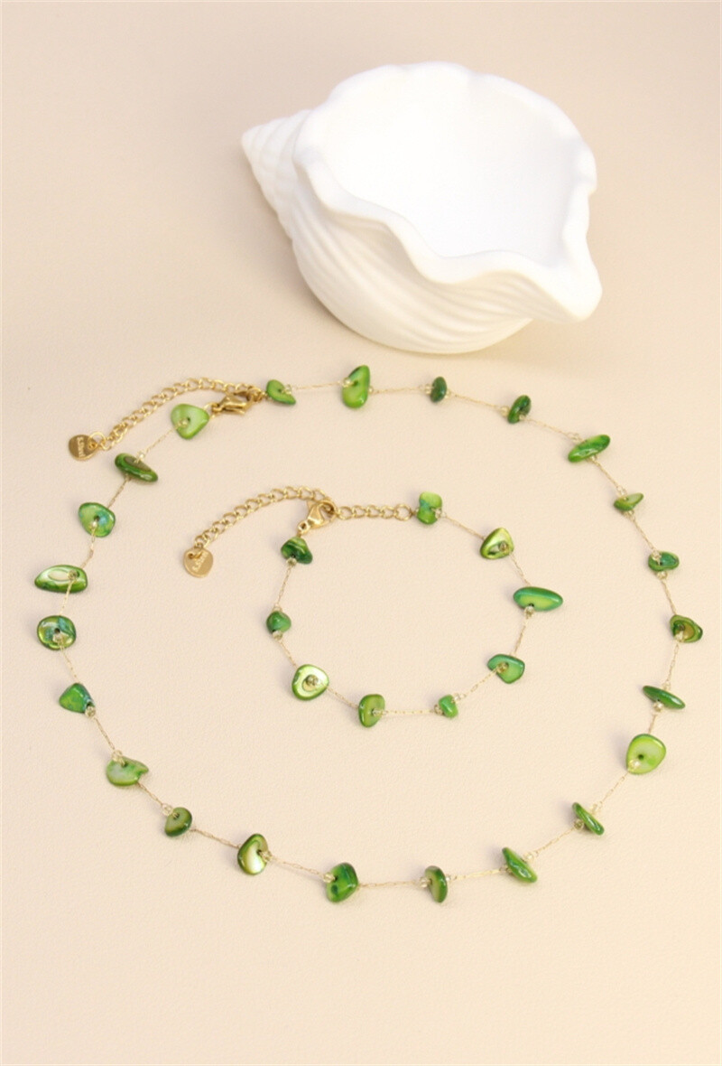 Grossiste Bellissima - Parure Collier & Bracelet Ornés de Pierres Nacre en Acier Inoxydable