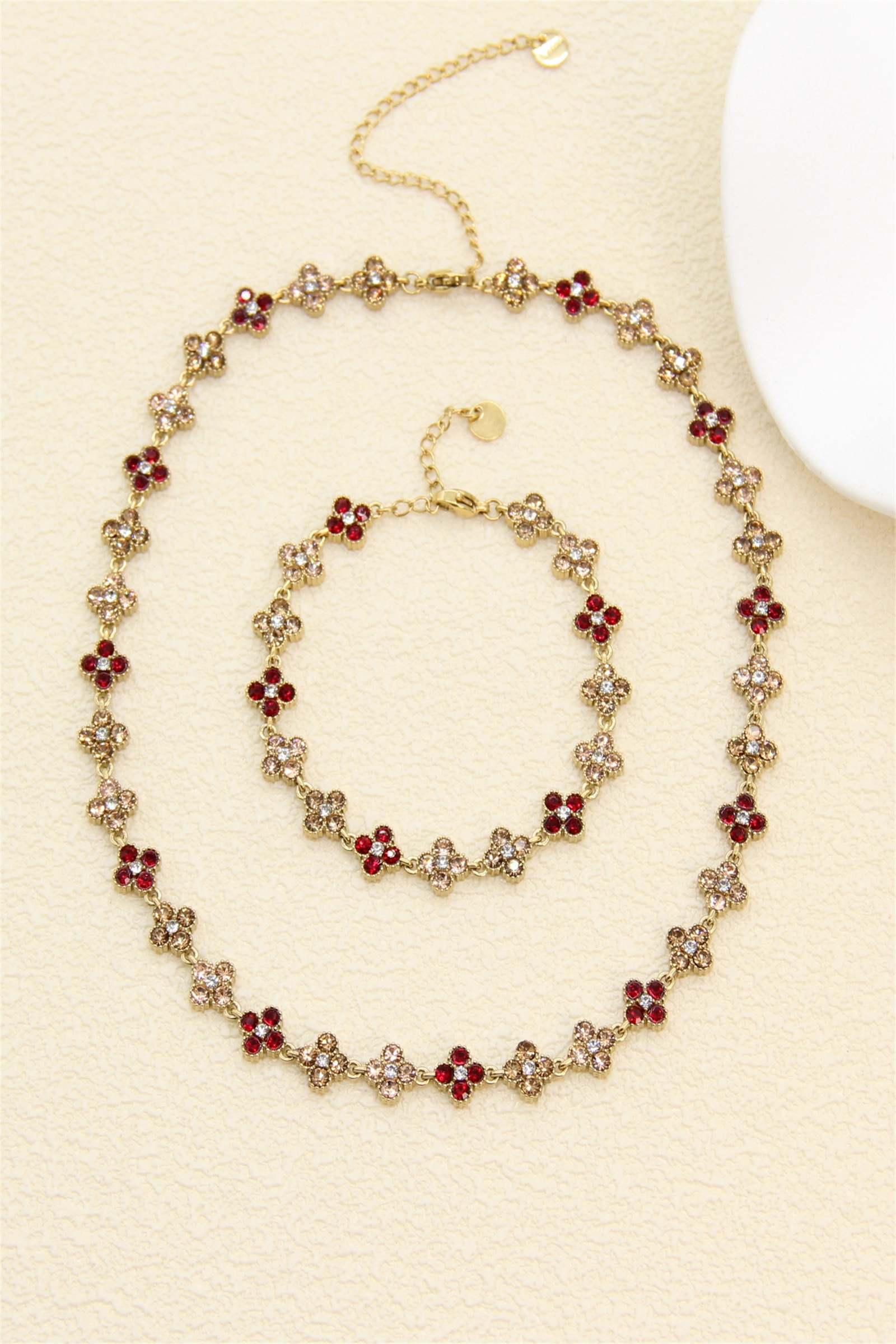 Grossiste Bellissima - Parure princesse trèfles scintillants multicolores en acier inoxydable -Collier & Bracele