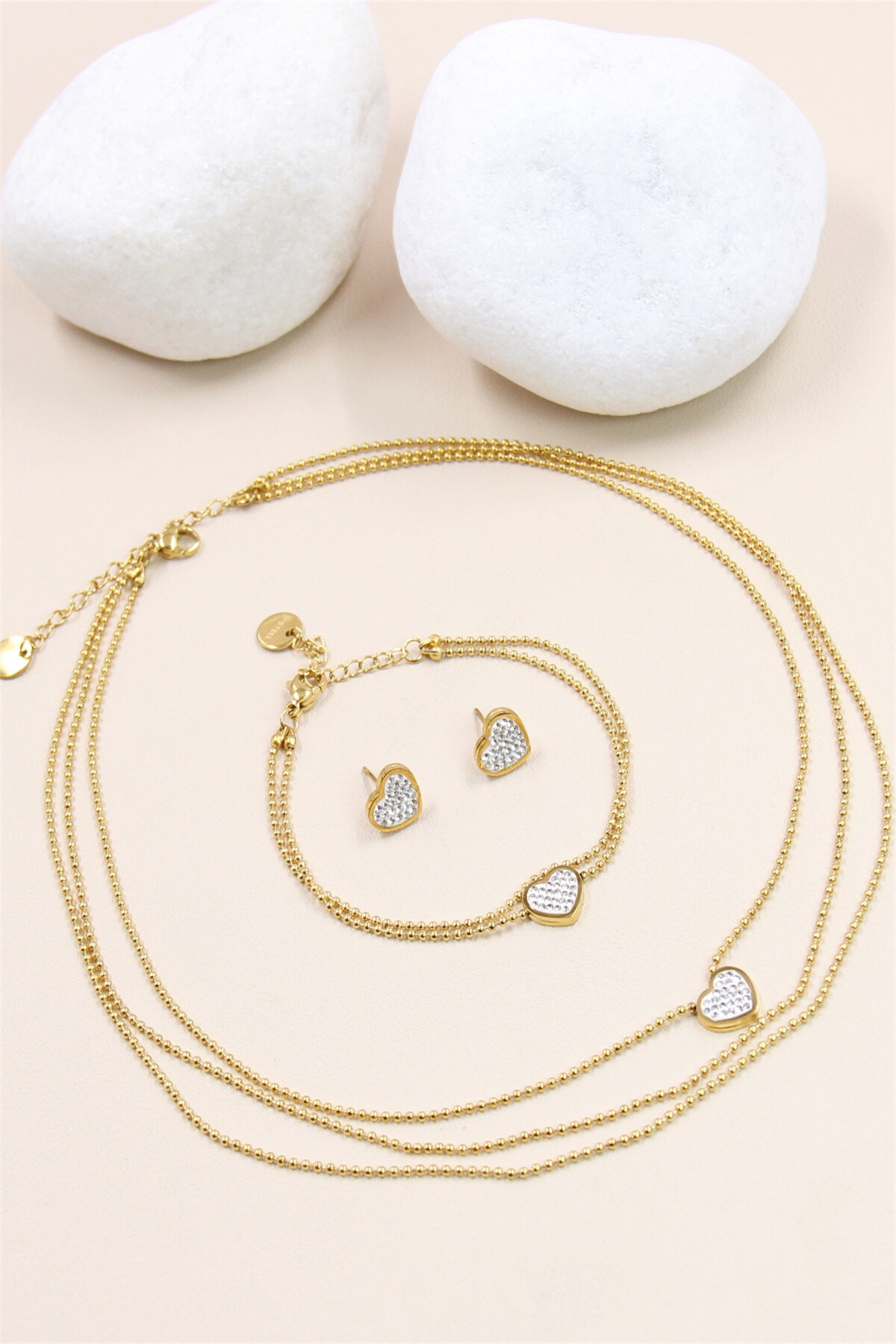 Grossiste Bellissima - Parure coeur strassée en acier inoxydable - Glamour et tendance