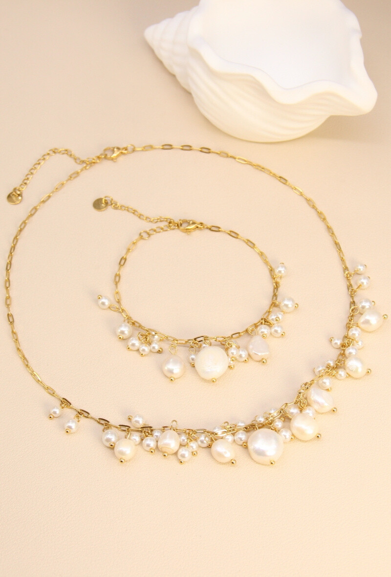 Grossiste Bellissima - Parure ornée de perles en acier inoxydable