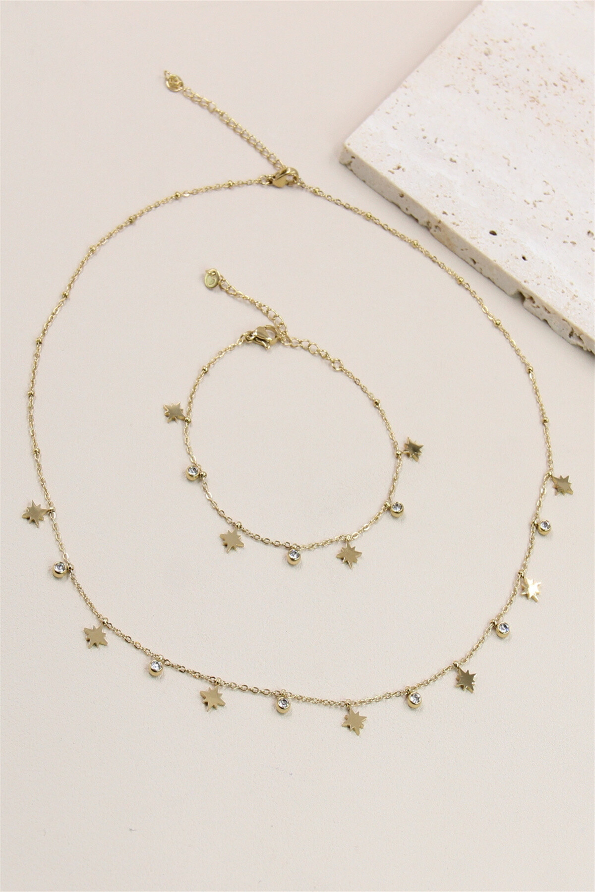 Grossiste Bellissima - Parure Ornée d'Étoiles en Acier Inoxydable - Bijoux Tendance Design Moderne