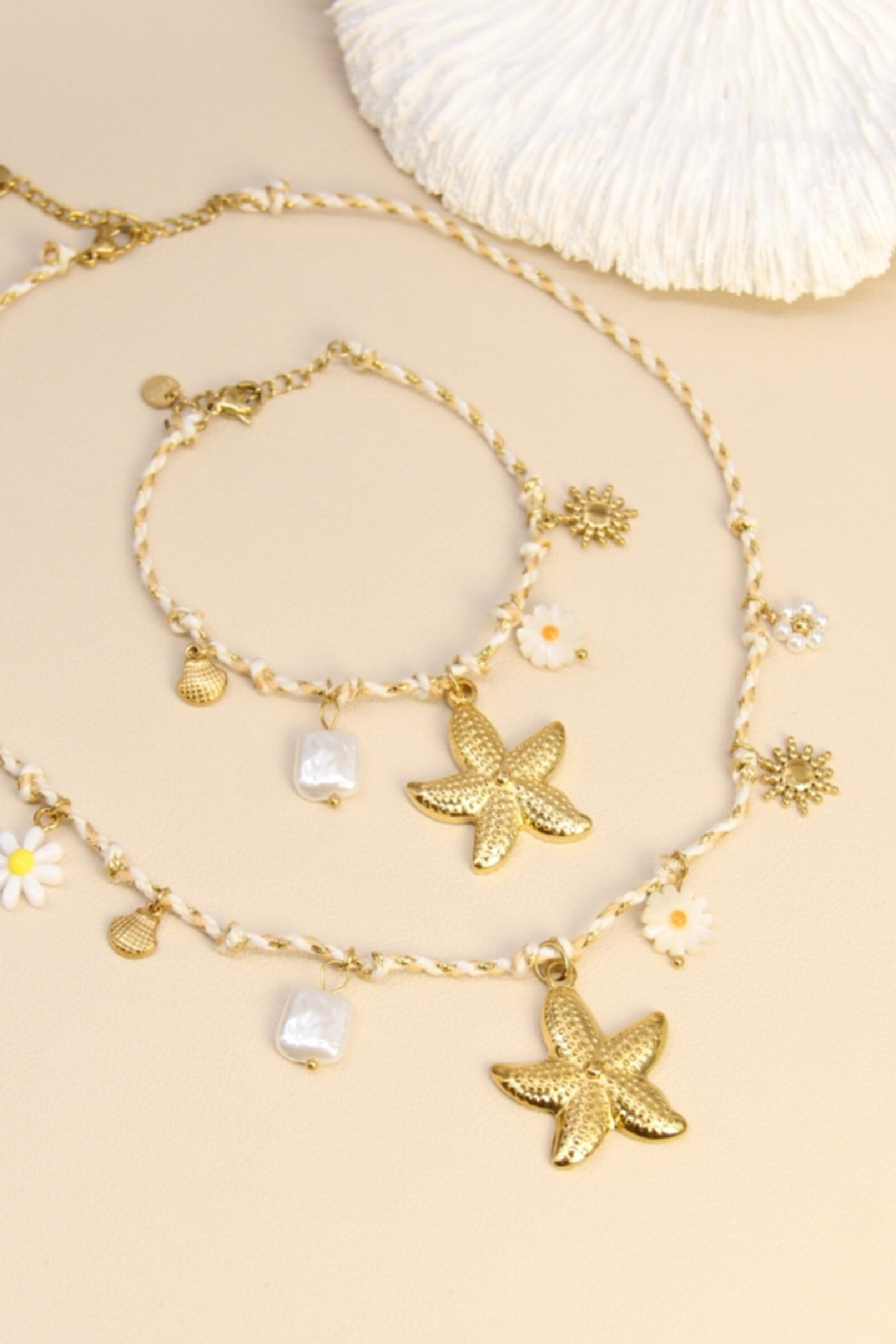 Grossiste Bellissima - Set collier & bracelet étoile de mer dorée – Esprit bord de mer chic