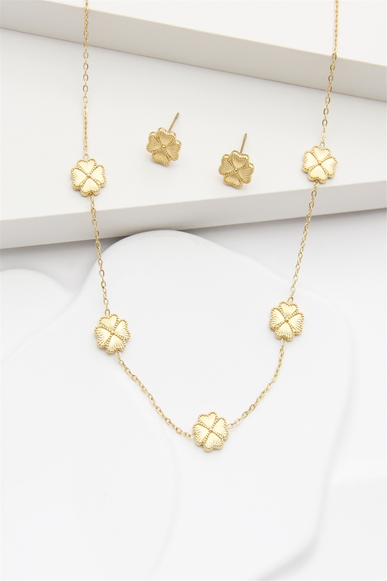 Grossiste Bellissima - Parure trèfle – Acier inoxydable doré