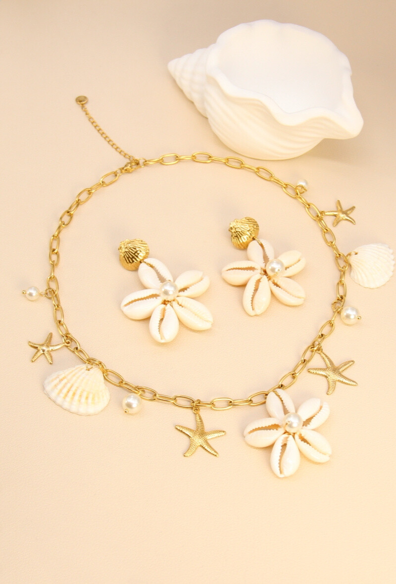 Grossiste Bellissima - Parure ornée de coquillages en acier inoxydable - Charme marin