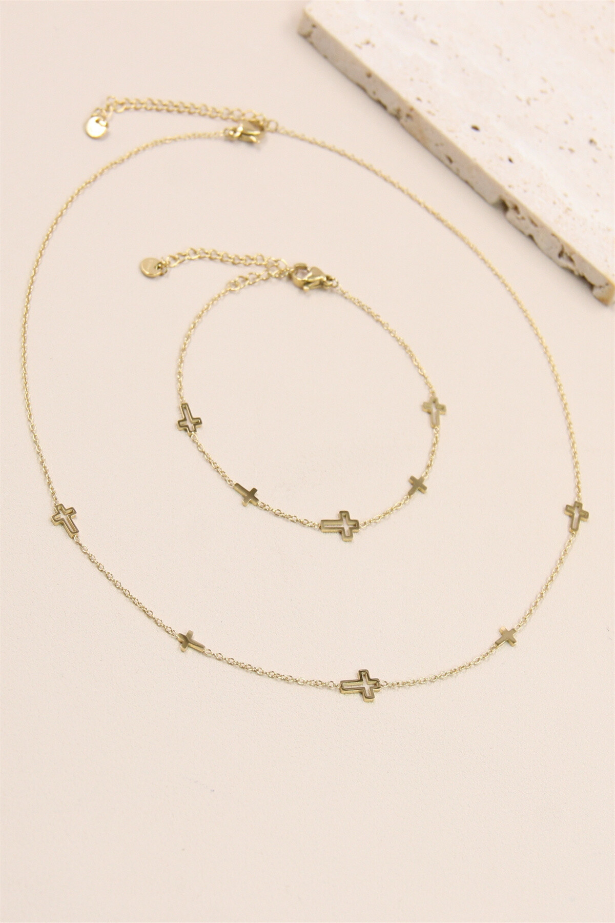 Grossiste Bellissima - Parure Croix en Acier Inoxydable - Bijoux Tendance Mode