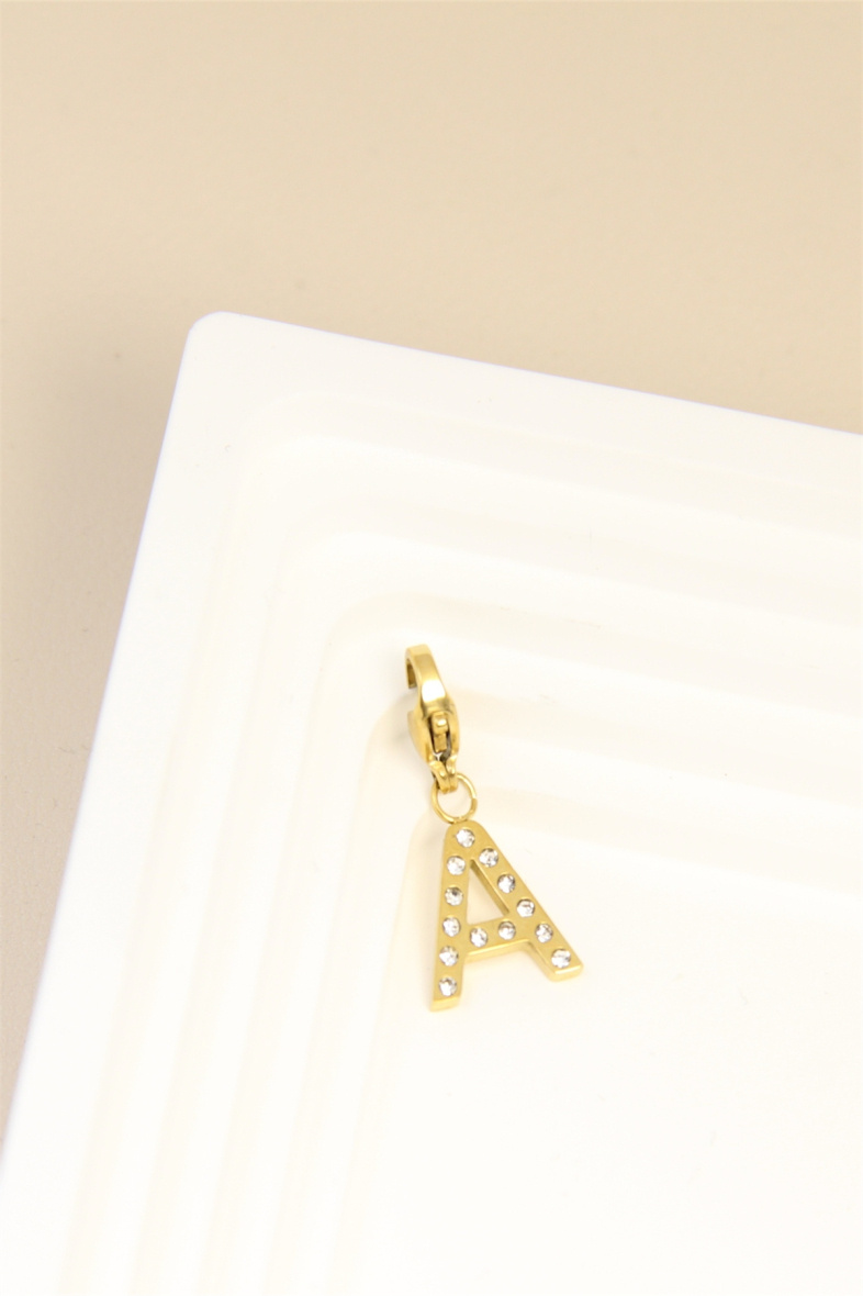 Grossista Bellissima - Ciondolo Charm con lettera 'A' decorata con strass in acciaio inossidabile