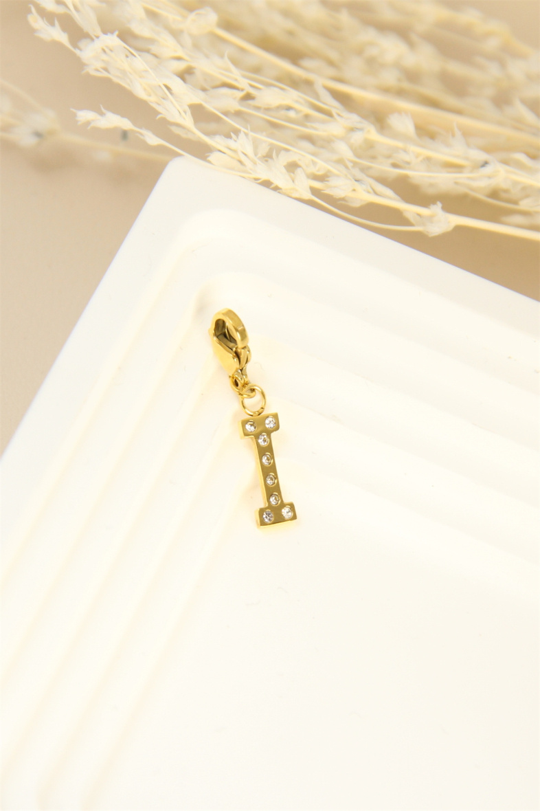 Wholesaler Bellissima - Charm's letter "I" pendant decorated with rhinestones in stainless steel