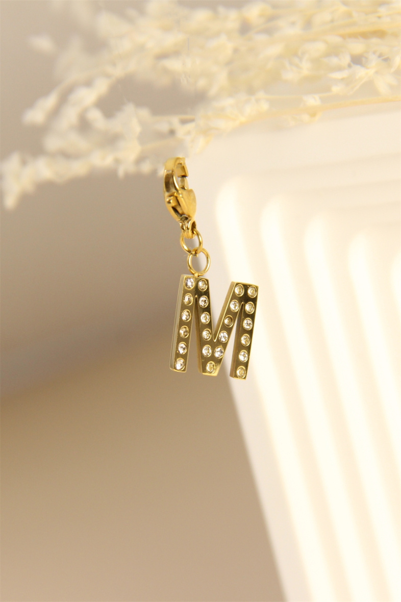 Großhändler Bellissima - Charm-Buchstabe „M“, verziert mit Strasssteinen aus Edelstahl