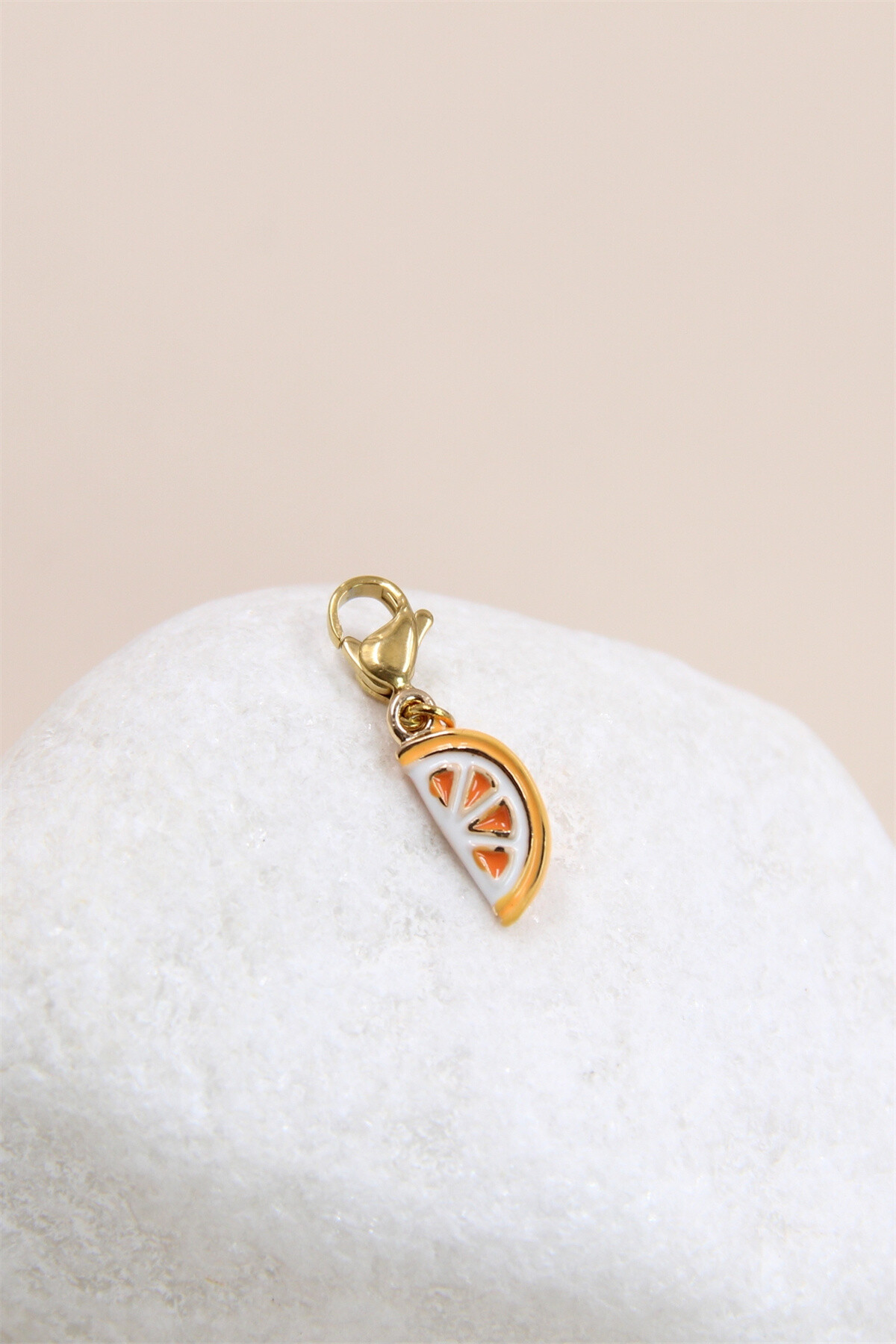 Großhändler Bellissima - Orange emaillierter Charm-Anhänger aus Edelstahl