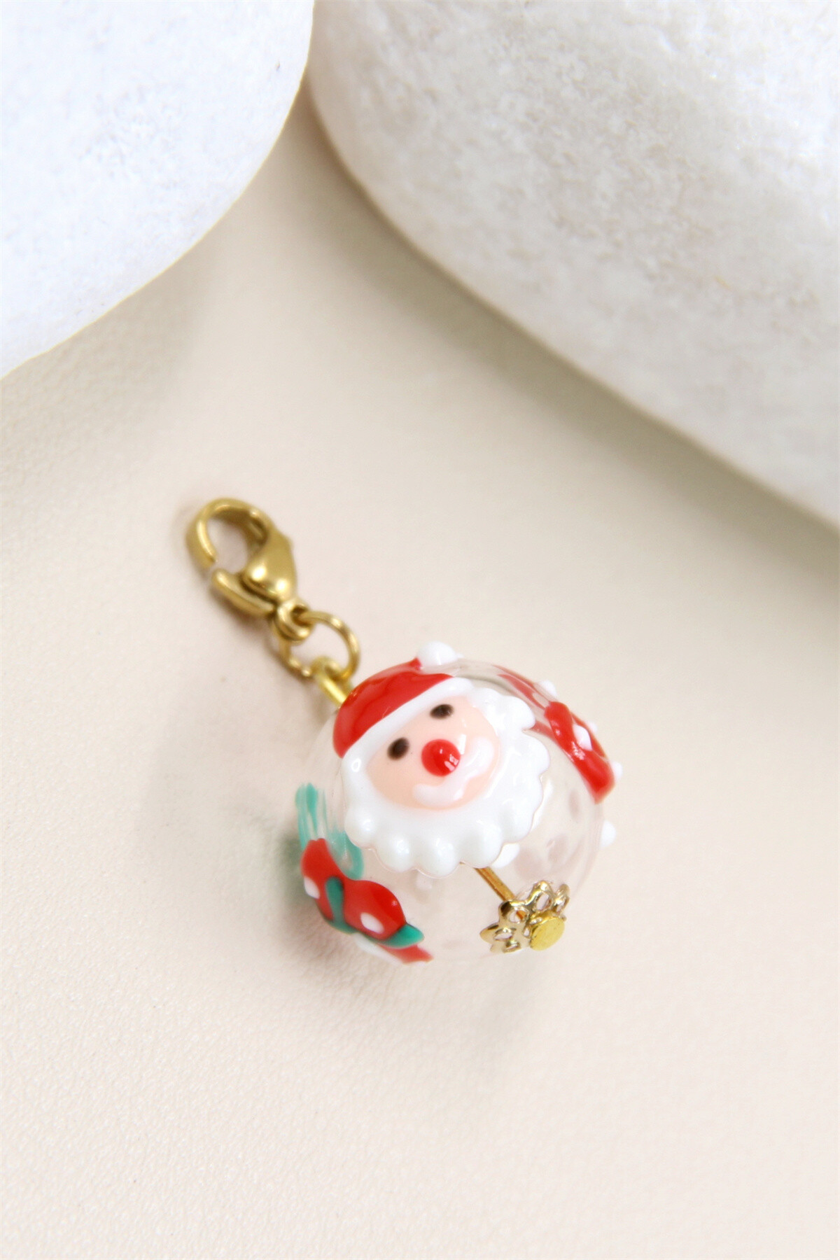 Wholesaler Bellissima - Glass Christmas Ball Charm Pendant with Stainless Steel Carabiner