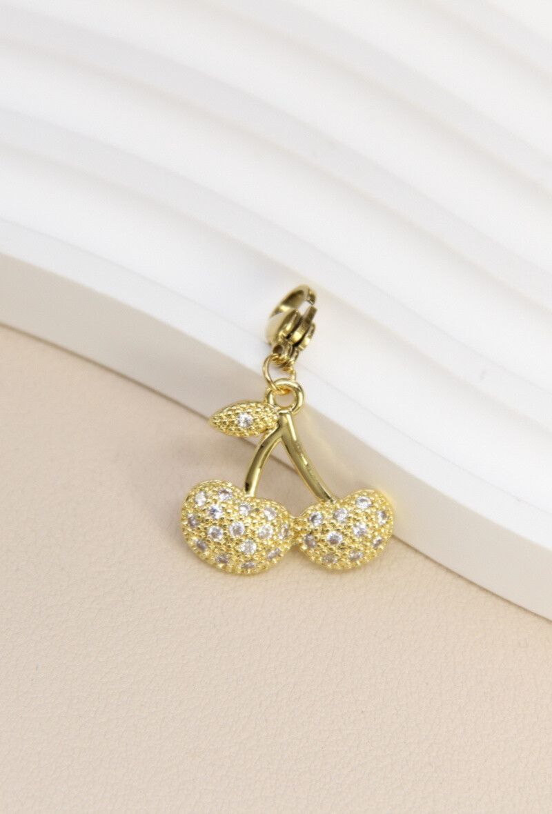 Grossiste Bellissima - Pendentif Cerise en Acier Inoxydable avec Strass - Breloque Glamour