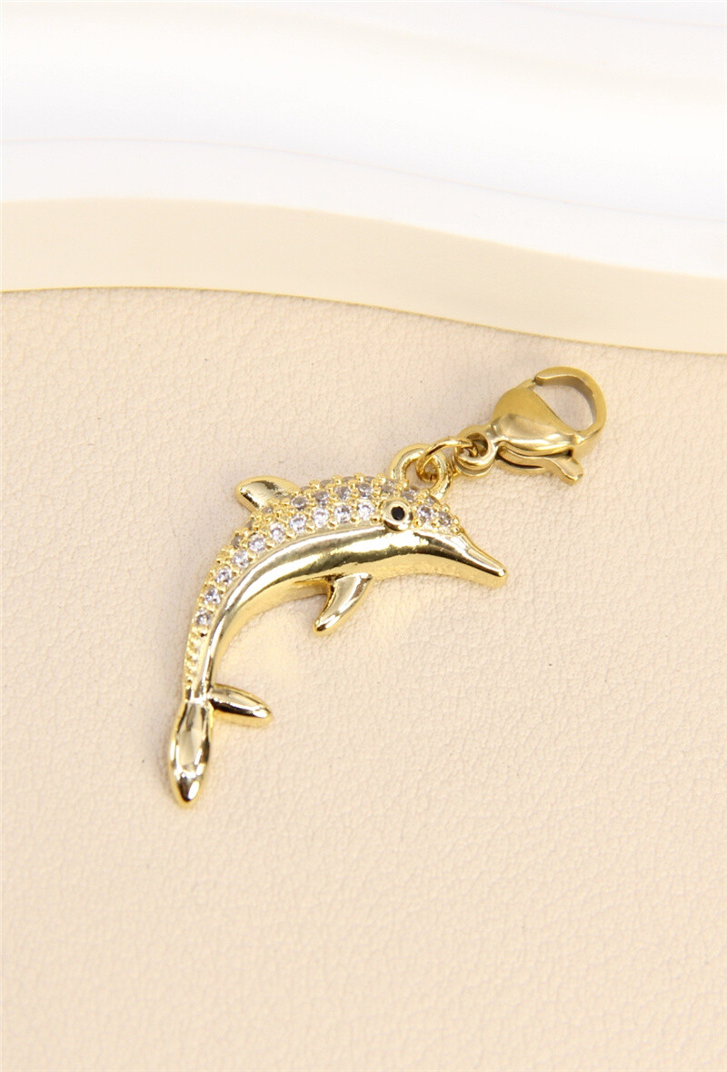 Grossiste Bellissima - Pendentif Dauphin en Acier Inoxydable - Breloque Créative et Élégante