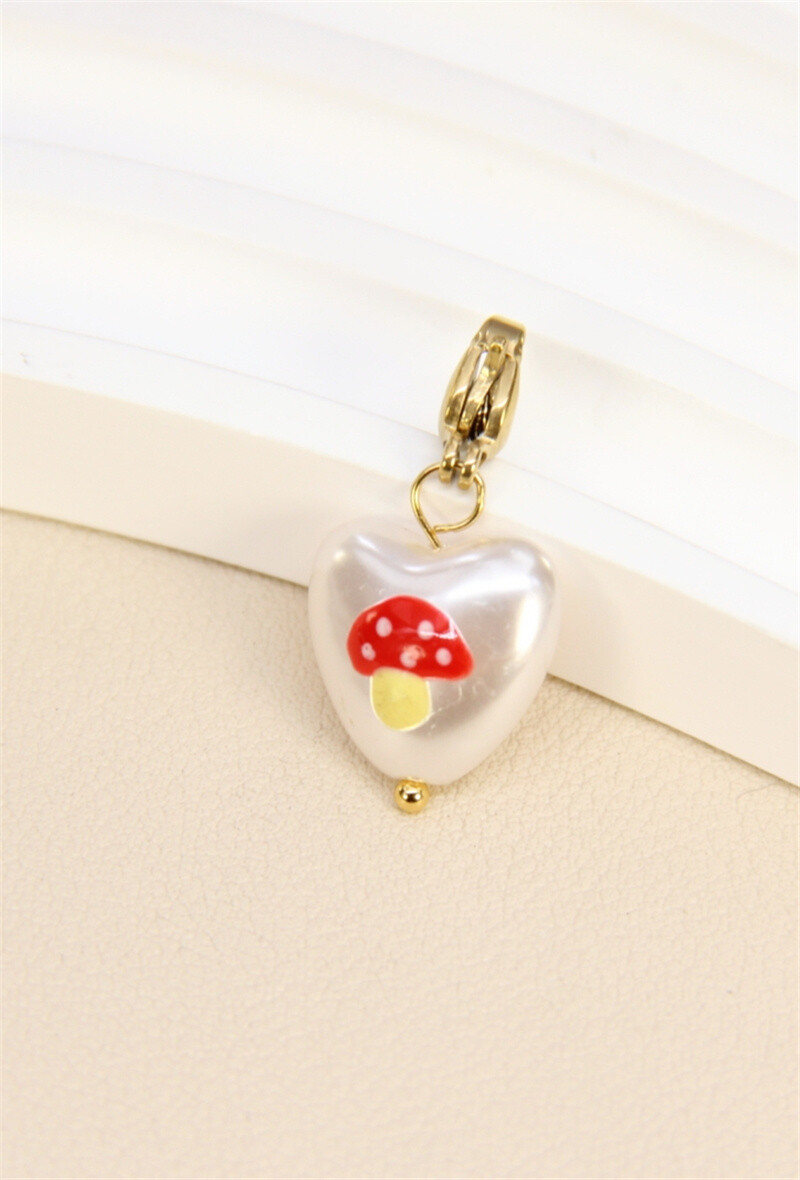 Grossiste Bellissima - Pendentif Champignon en Perle - Fantaisie et Élégance Inoxydable