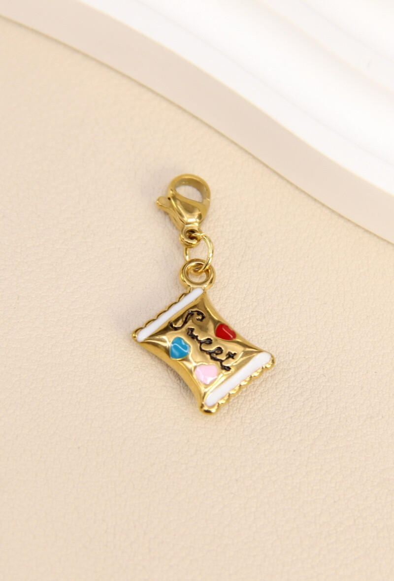 Grossiste Bellissima - Pendentif Bonbon en Acier Inoxydable - Breloque Fantaisie et Tendance