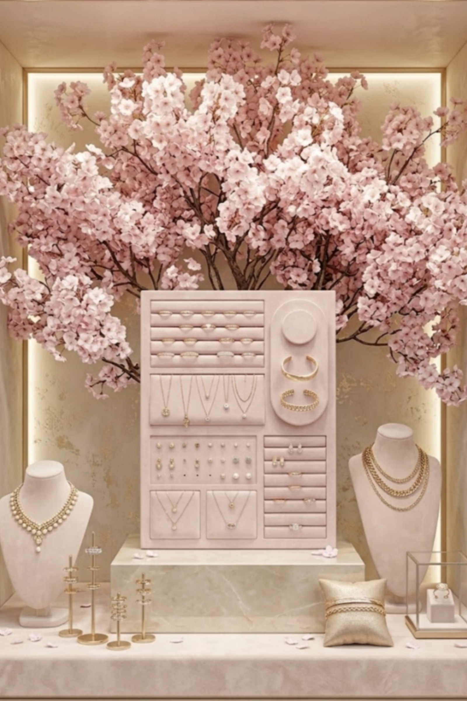 Grossiste Bellissima - Présentoir Vitrine Bijoux Rose Poudré – Organisateur Professionnel