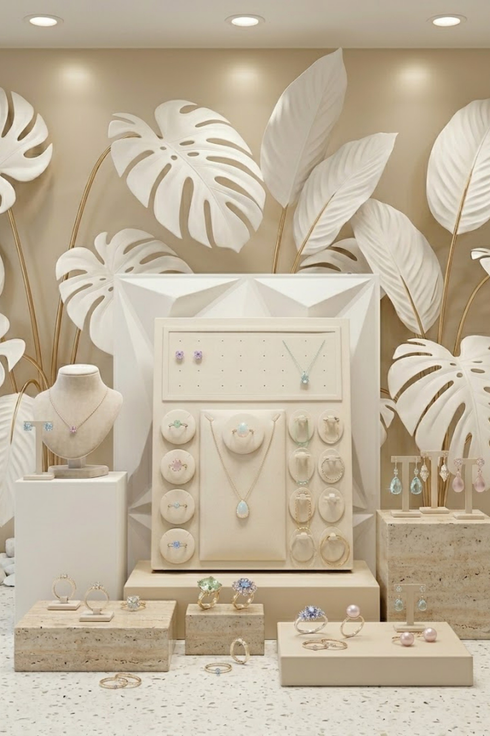 Grossiste Bellissima - Présentoir Vitrine Bijoux Écru – Organisateur Professionnel 45×35×8 cm