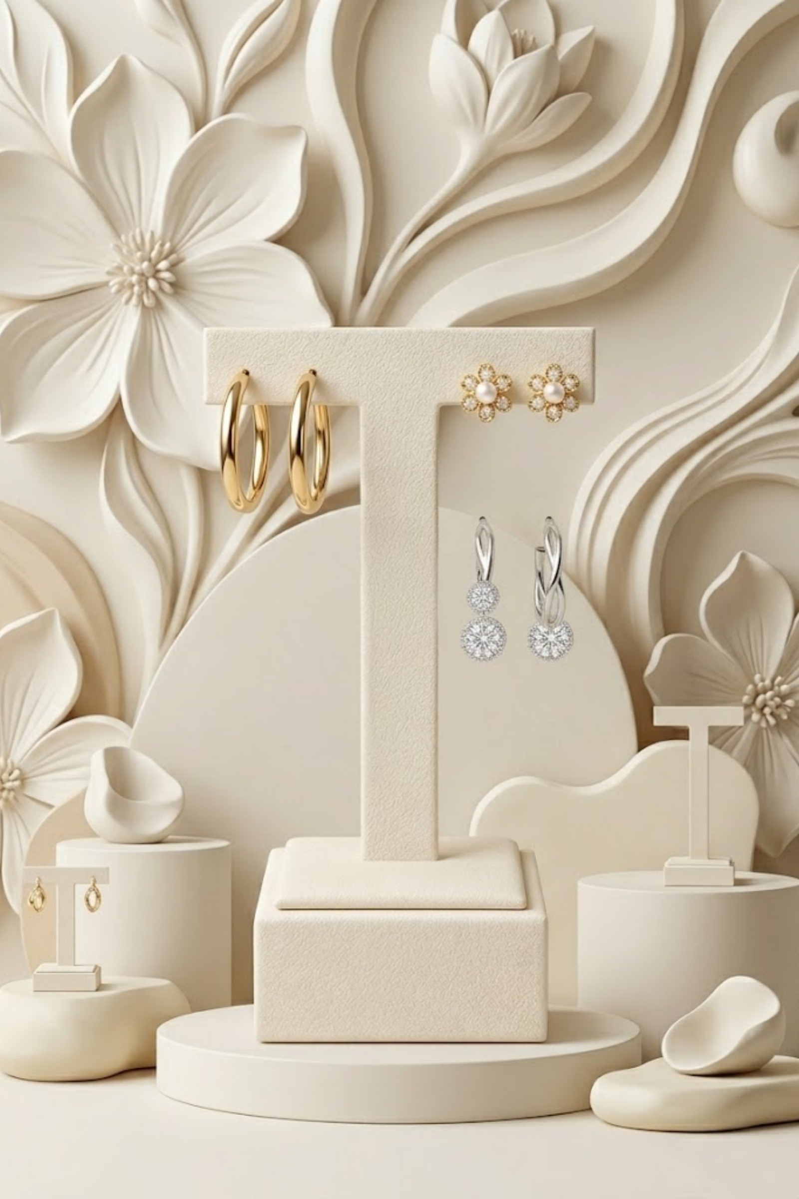 Grossiste Bellissima - Présentoir Boucles d’Oreilles Écru – Support Bijoux Élégant