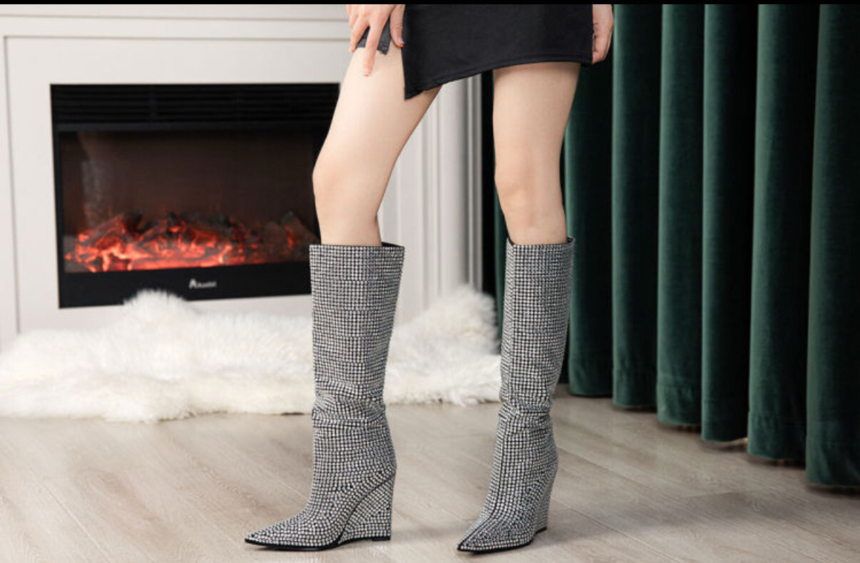 Grossiste Bello Star - Bottes en strass en talon epaisse