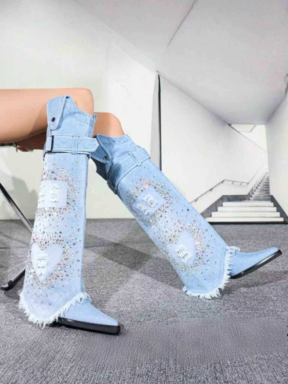Mayorista Bello Star - Bota de material vaquero con strass en el tacón