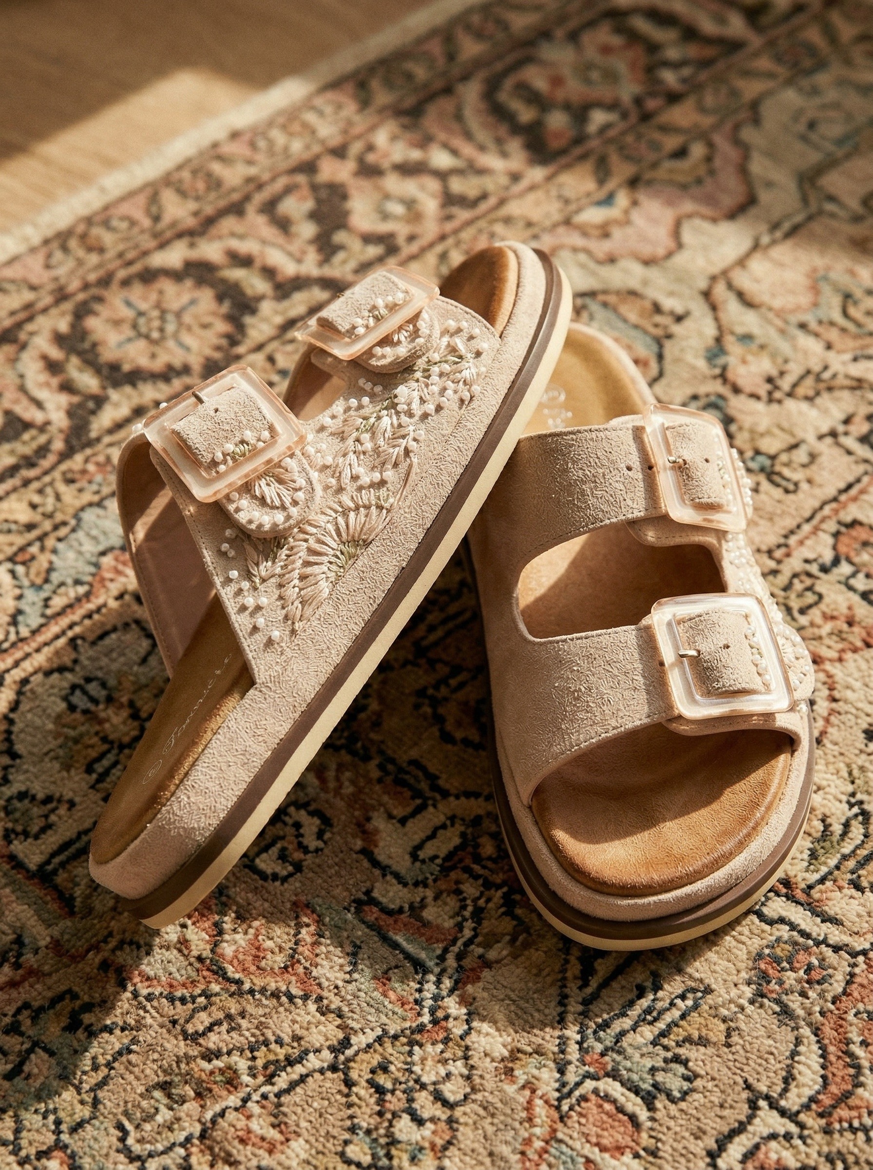 Mayorista Bello Star - Chanclas florales de imitación ante con dos hebillas