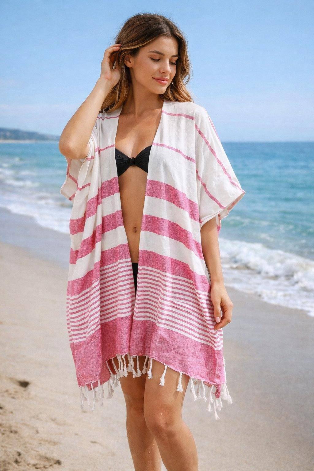 Großhändler Best Angel-Fashion Kingdom - Strandkimono mit gedrehten Fransen