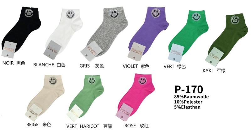 Wholesaler Best Angel-Fashion Kingdom - Single-color sock with smiley pattern rhinestones