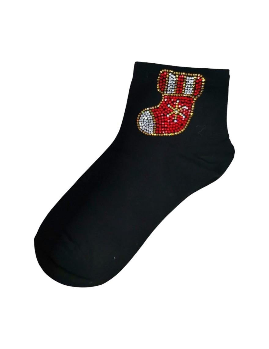 Wholesaler Best Angel-Fashion Kingdom - Solid color sock with rhinestones Christmas sock pattern