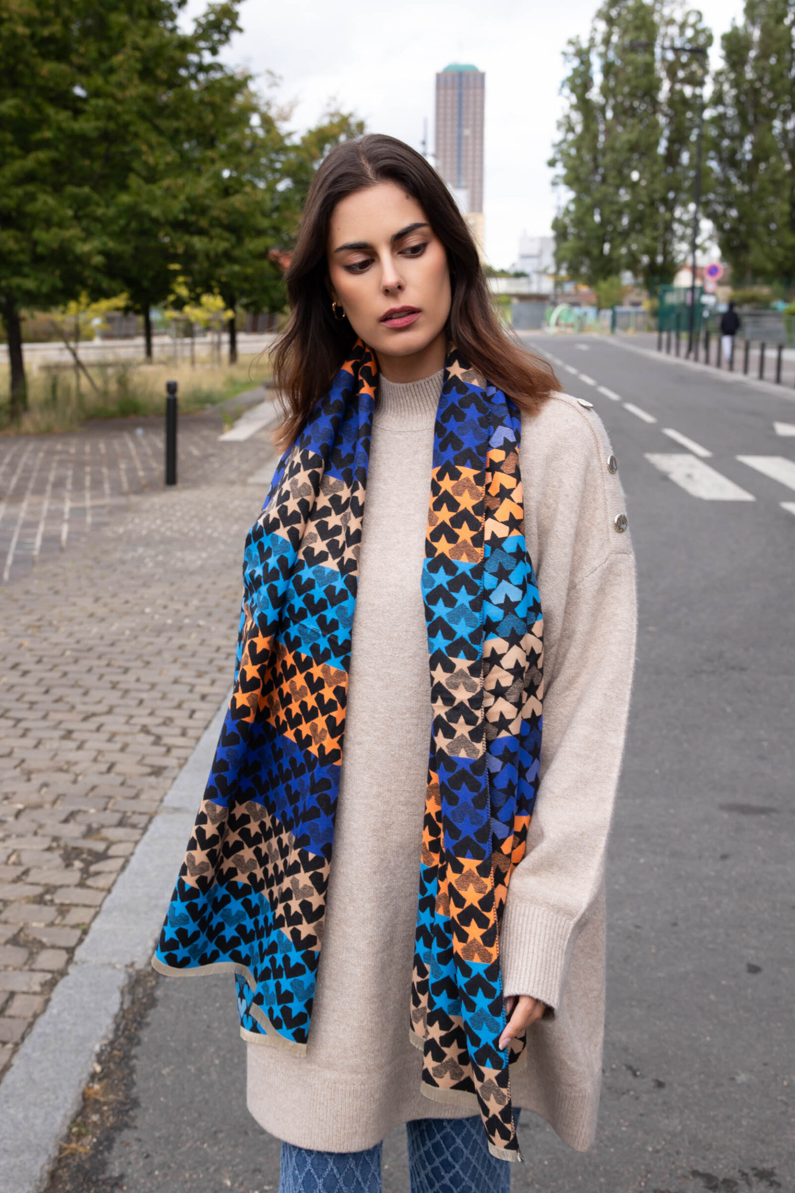 Wholesaler Best Angel-Fashion Kingdom - Double-sided long scarf with stars and hearts pattern