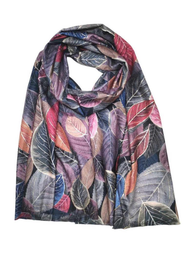 Grossista Best Angel-Fashion Kingdom - Sciarpa con stampa foglie e dorato.