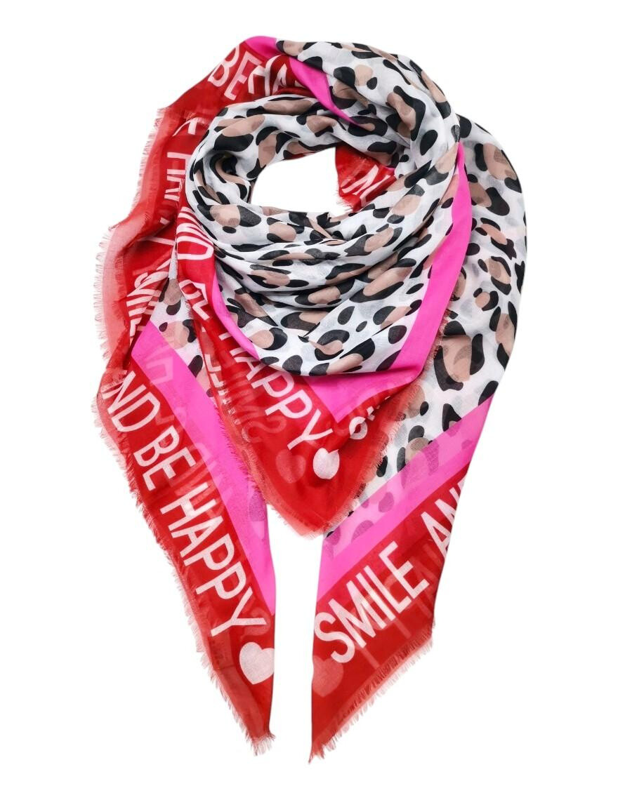 Wholesaler Best Angel-Fashion Kingdom - "Smile and be happy" square scarf on leopard background