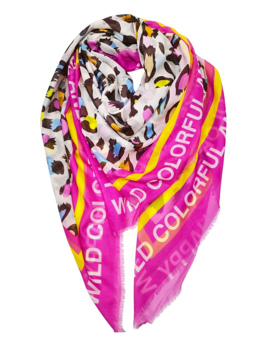 Wholesaler Best Angel-Fashion Kingdom - Square scarf "Wild colorful and happy" on leopard background