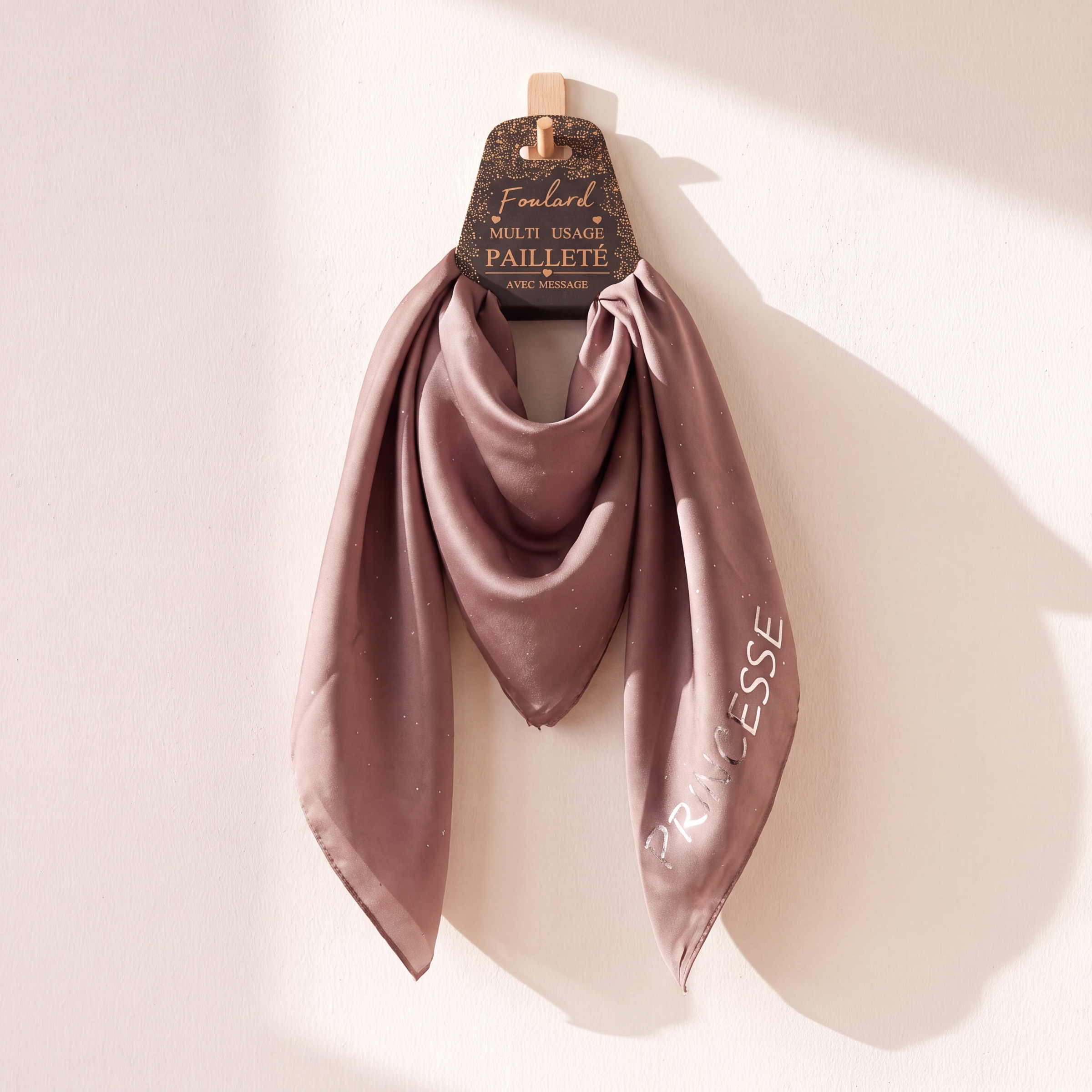 Grossiste Best Fashion - Foulard pailleté message PRINCESSE