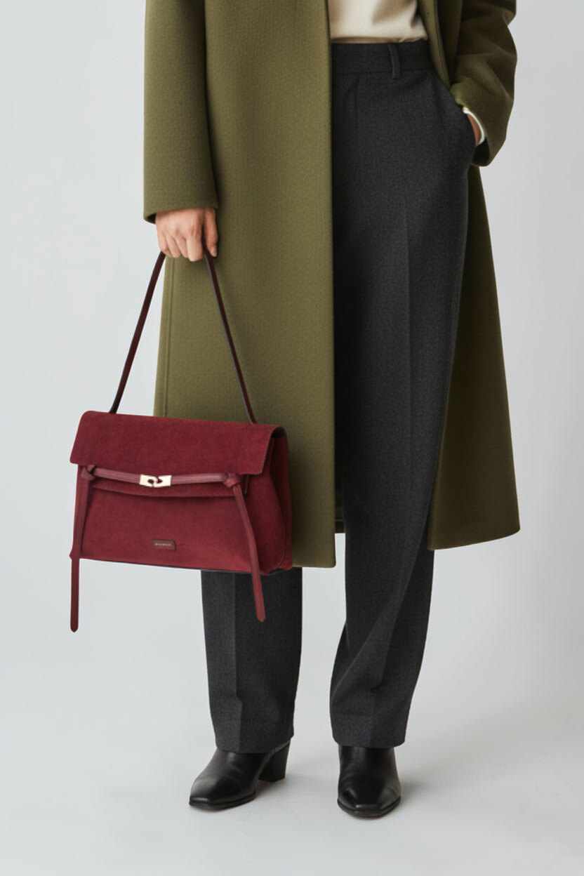 Grossista BESTINI (MIMOSA) - Borsa a tracolla con manico e patta decorativa, magnetica e con zip, effetto scamosciato, Bestini Paris