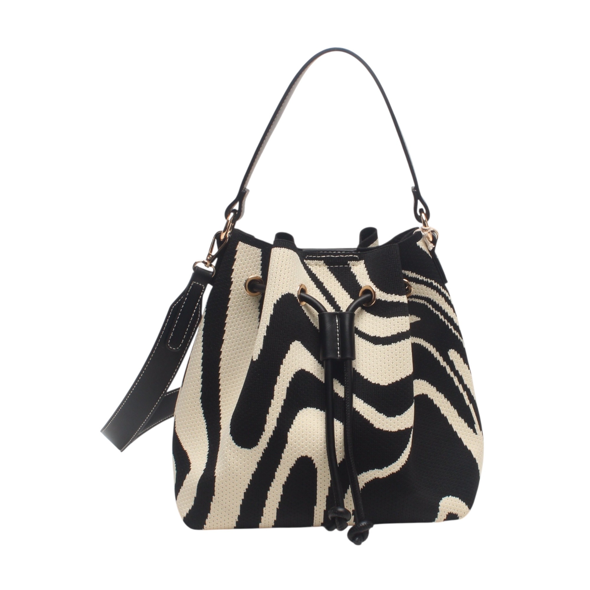 Wholesaler BESTINI PARIS - Bucket bag with shoulder strap, canvas and zebra effect, zip closure and drawstring