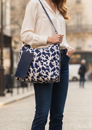 Wholesaler MIMOSA BY BESTINI - Shoulder tote bag, cow denim effect, with small pouch