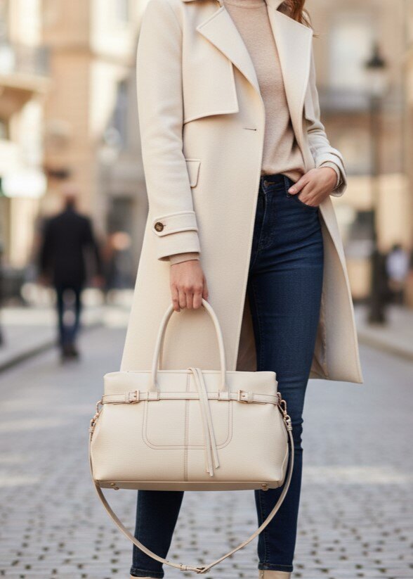 Grossista BESTINI PARIS - Borsa tote con tracolla e manico, coulisse decorativa, con zip