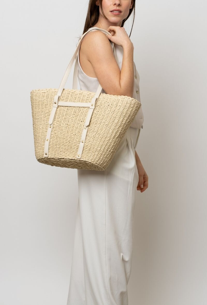Mayorista BESTINI - Bolsa de bolso paja trenzada, con correa decorativa, cierre con cremallera